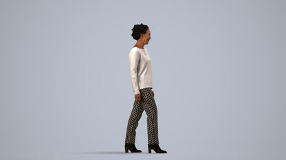 realistic 3D human woman casual walking, archviz people FBX OBJ for Blender, side view render