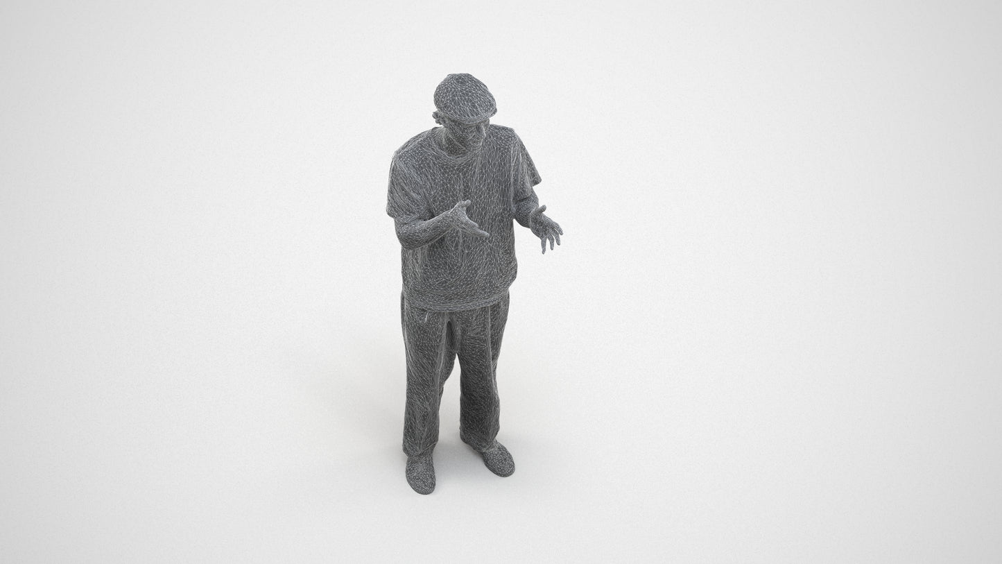 scanned 3D man casual standing, photogrammetry people for Enscape and V-Ray, wireframe three-quarter view