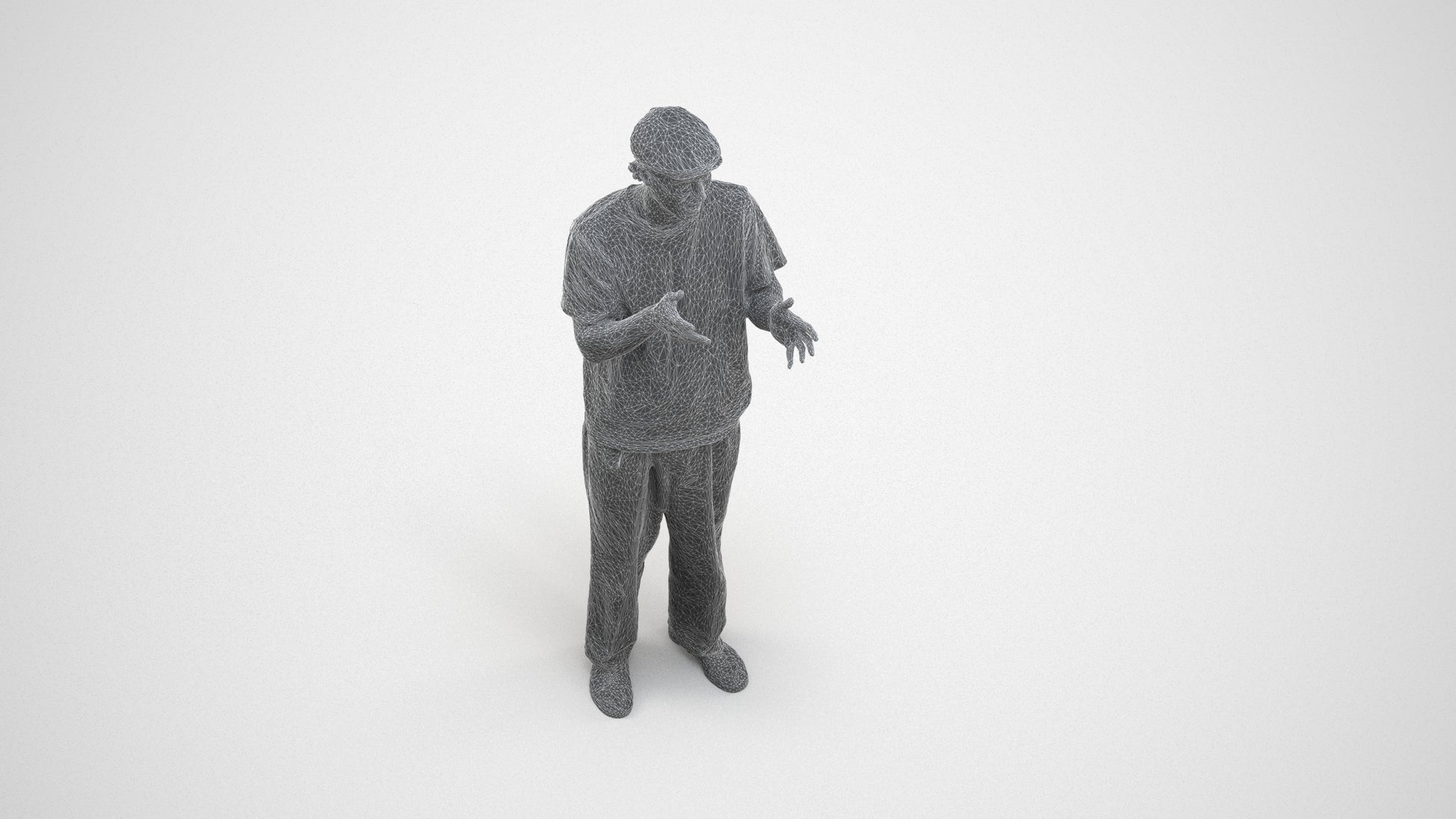 scanned 3D man casual standing, photogrammetry people for Enscape and V-Ray, wireframe three-quarter view