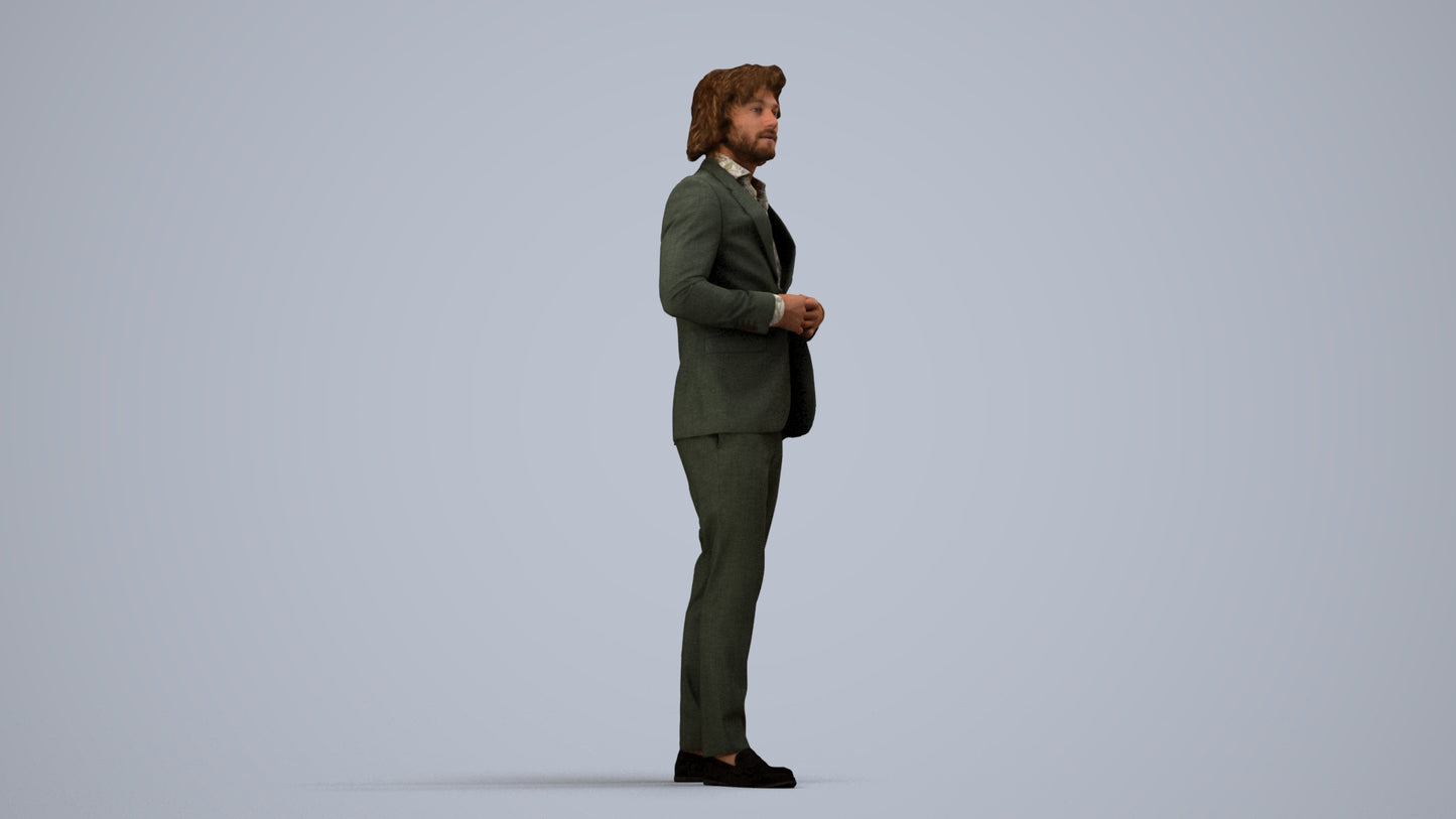 photogrammetry 3D man business, realistic human model archviz FBX, side view render