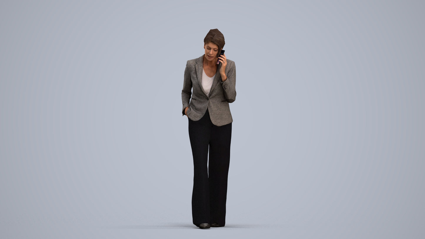 3D human model woman business, photogrammetry scanned person for archviz, standing pose render