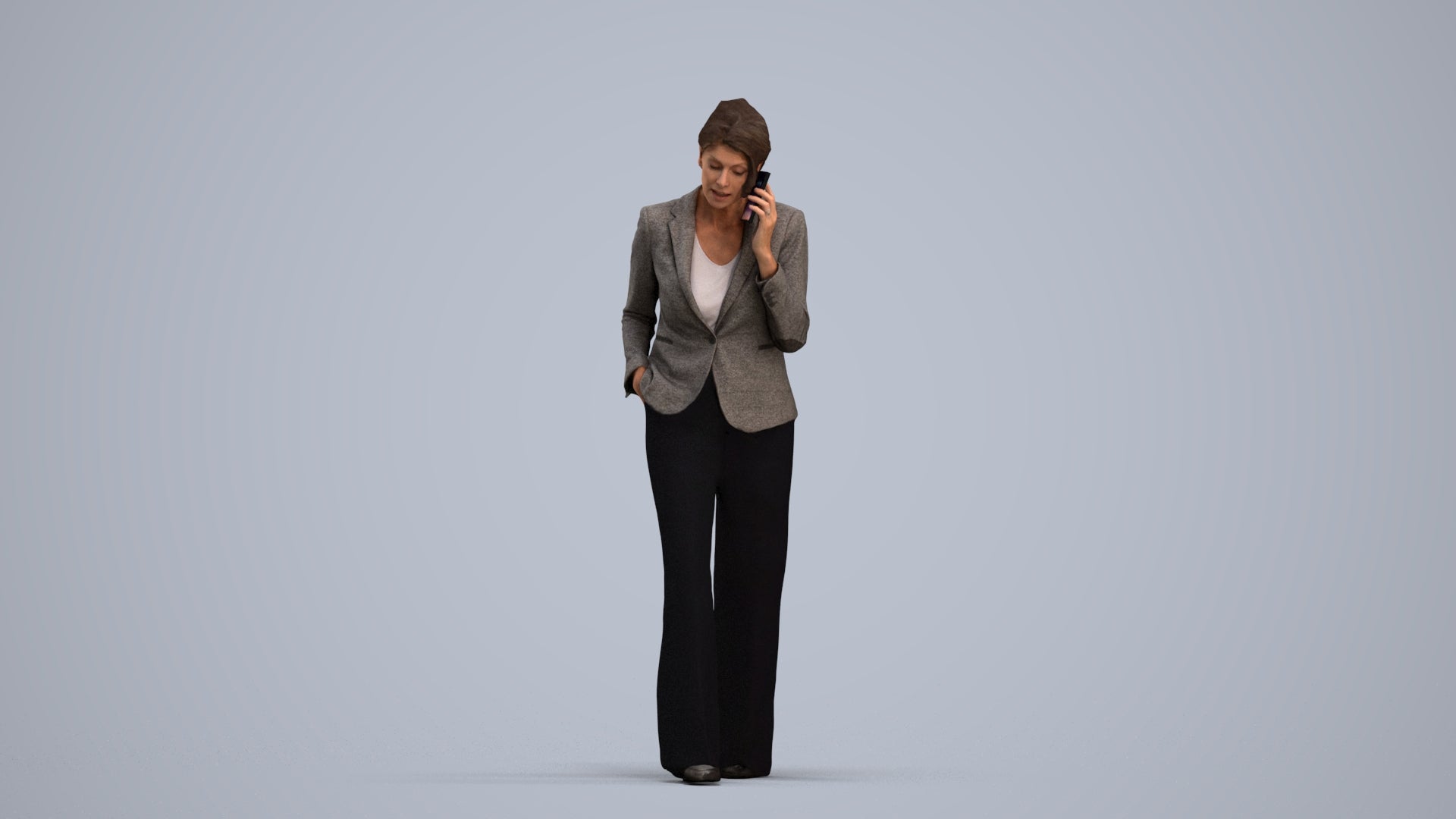 3D human model woman business, photogrammetry scanned person for archviz, standing pose render