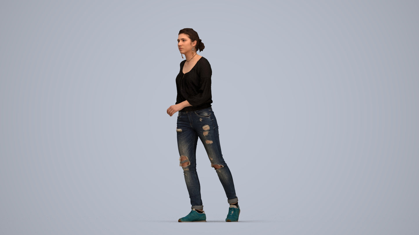 realistic 3D human woman casual walking, archviz people FBX OBJ for Blender, top-down view render