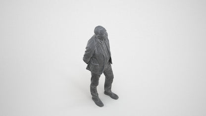 realistic 3D human senior man business standing, archviz people FBX OBJ for Blender, wireframe three-quarter view