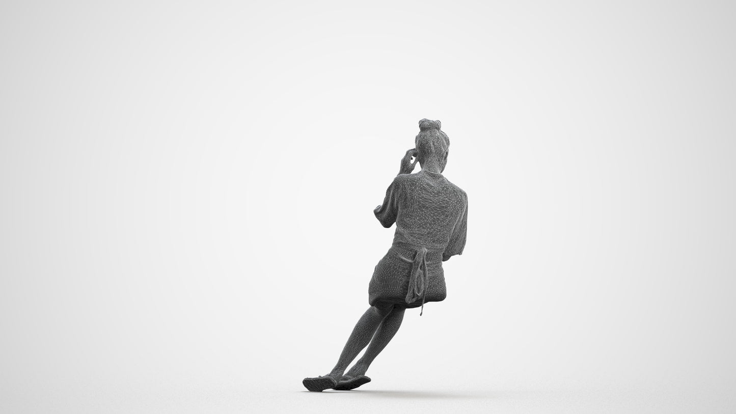 3D human model woman casual sitting, photogrammetry scanned person for archviz, wireframe front view