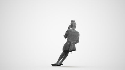 3D human model woman casual sitting, photogrammetry scanned person for archviz, wireframe front view