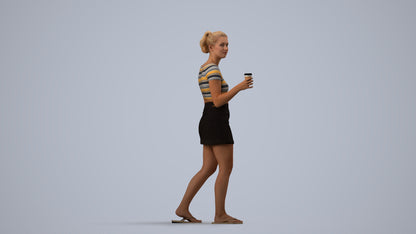 realistic 3D woman casual walking, scanned archviz people for Blender and 3ds Max, side view render