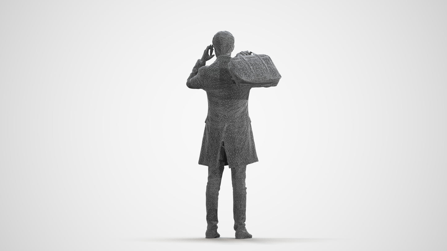 scanned 3D man business standing, photogrammetry people for Enscape and V-Ray, wireframe front view