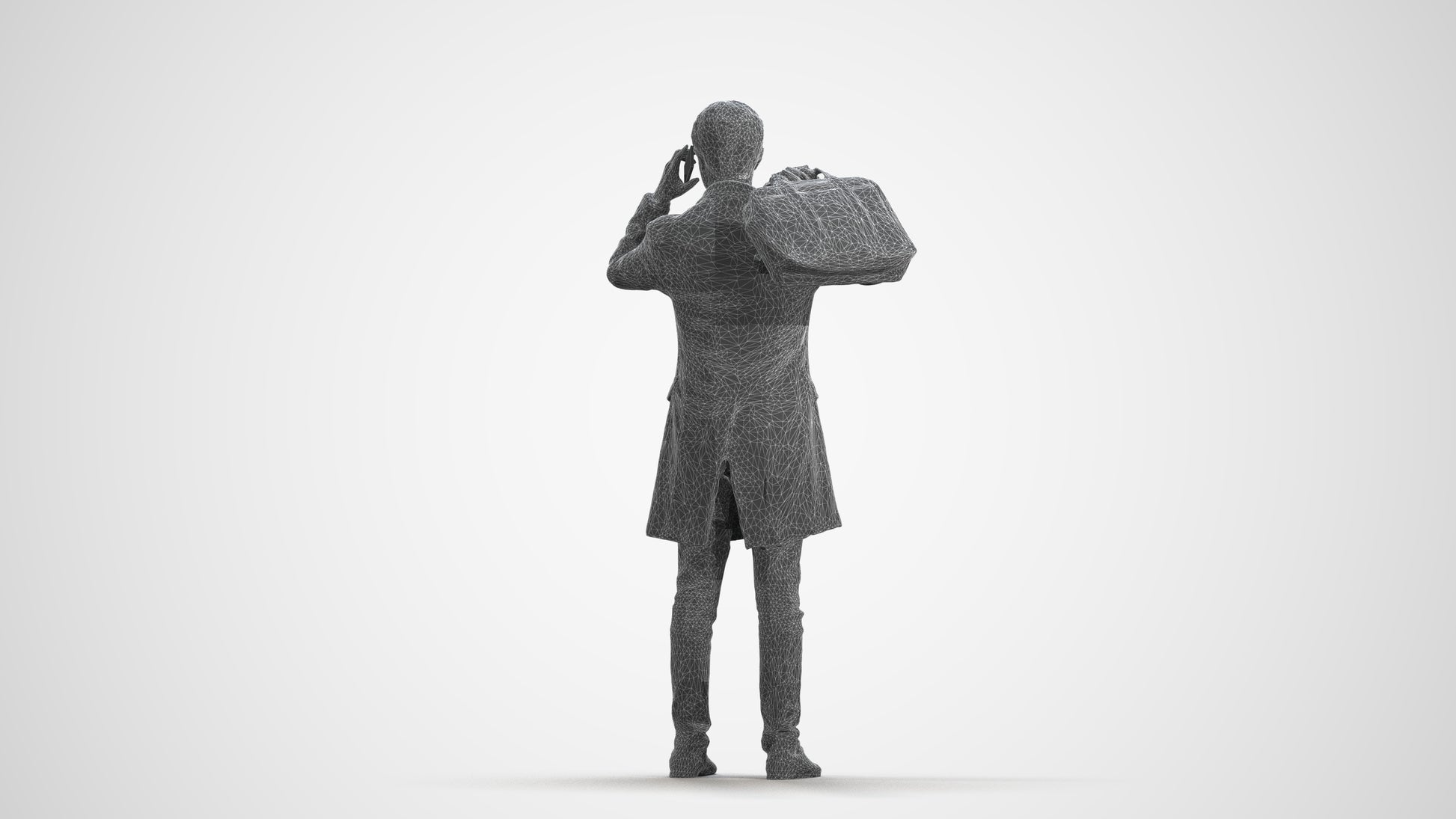 scanned 3D man business standing, photogrammetry people for Enscape and V-Ray, wireframe front view