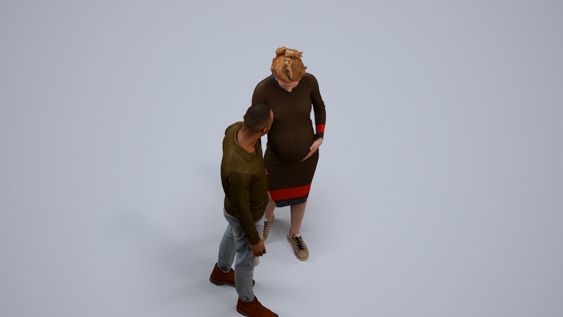 scanned 3D woman casual couple, photogrammetry people for Enscape and V-Ray, back view render