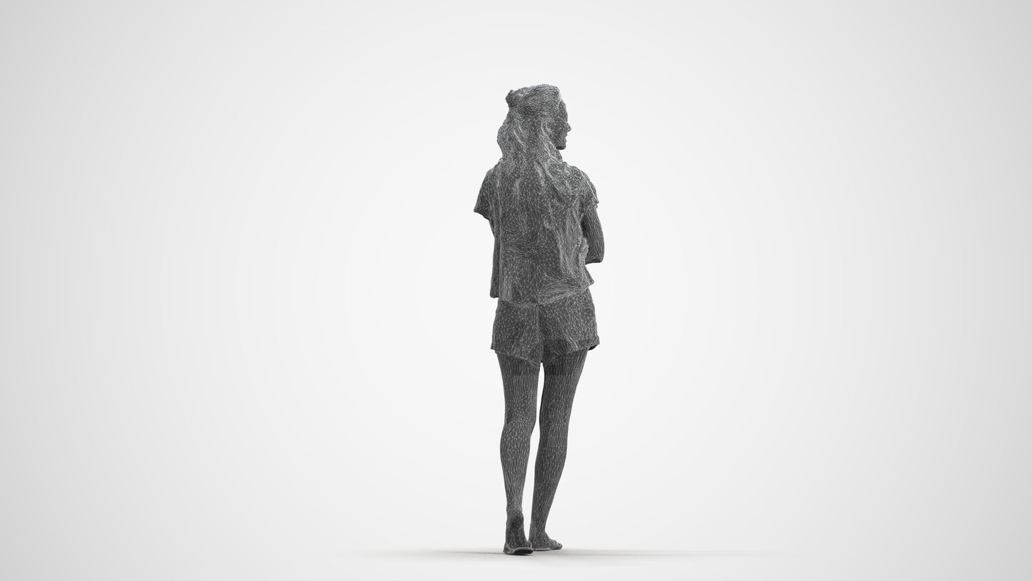3D people model woman casual walking, scanned human for 3ds Max rendering, wireframe front view