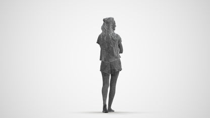 3D people model woman casual walking, scanned human for 3ds Max rendering, wireframe front view