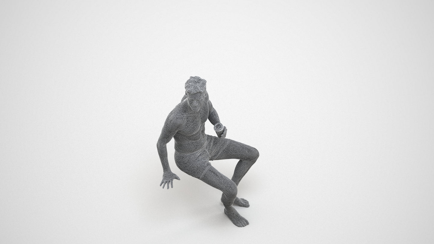scanned 3D man pool, photogrammetry people for Enscape and V-Ray, wireframe three-quarter view