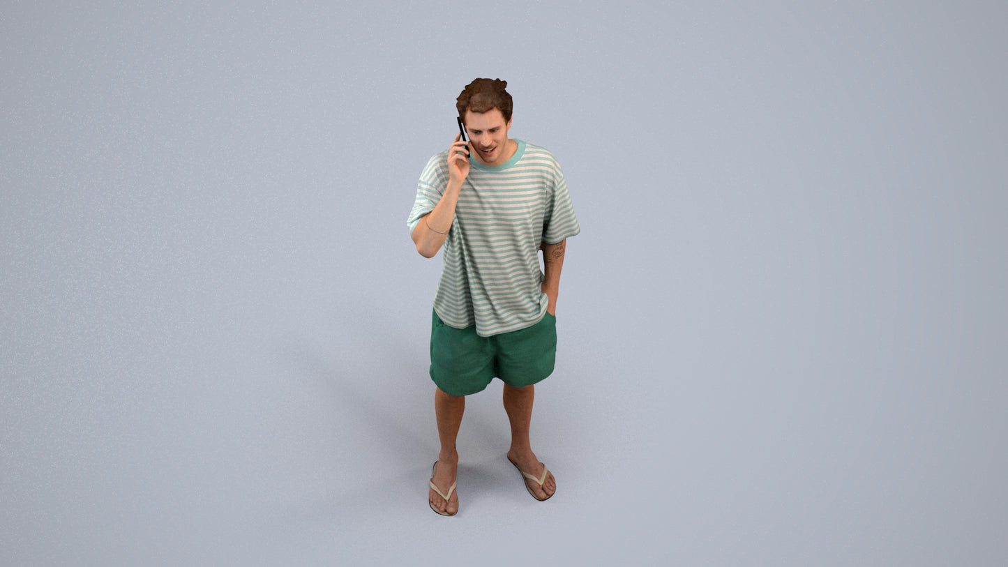 3D human model man casual standing, photogrammetry scanned person for archviz, back view render