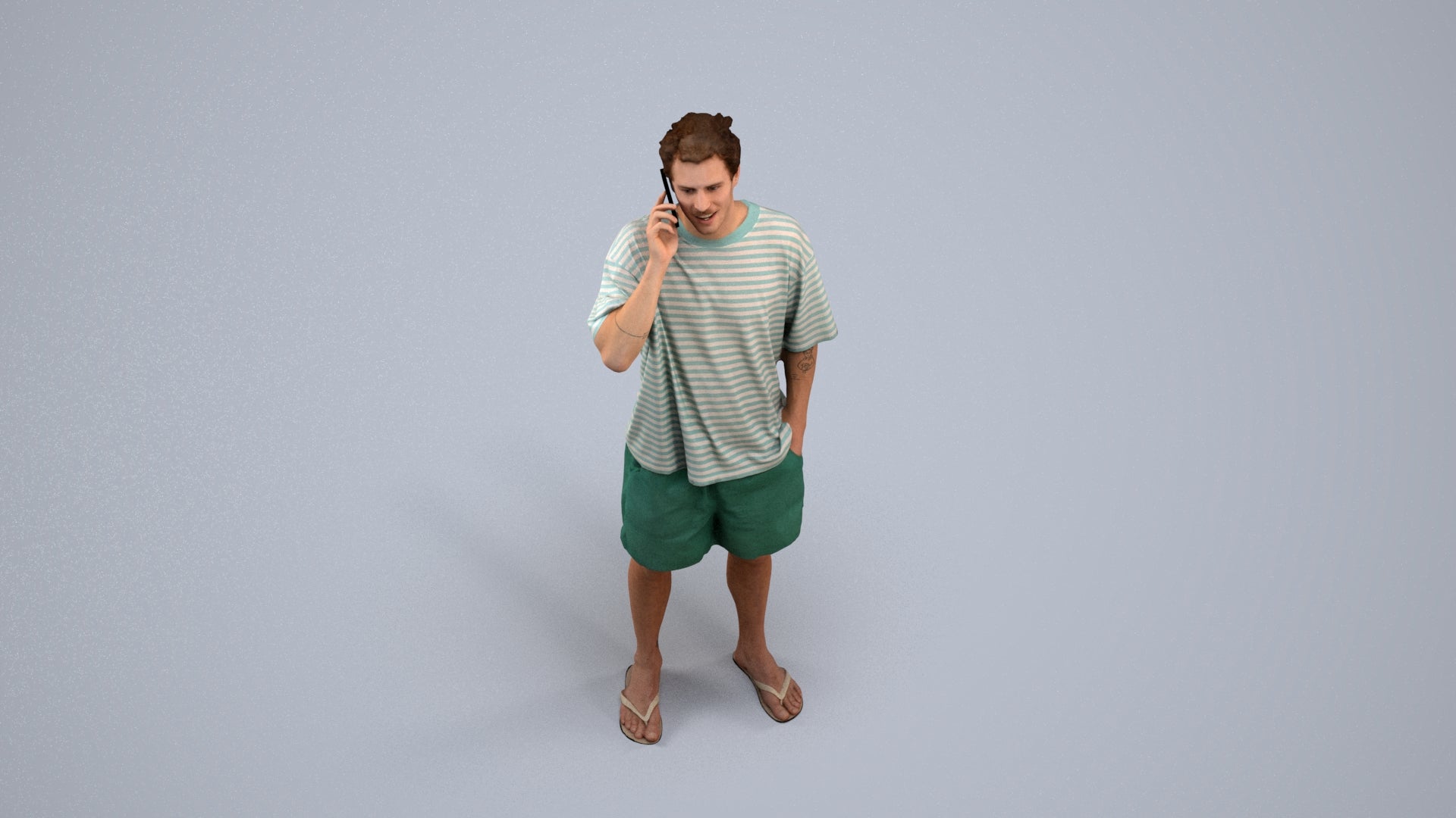 3D human model man casual standing, photogrammetry scanned person for archviz, back view render
