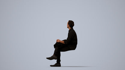 3D scanned man sitting casual, photorealistic archviz people for Enscape and SketchUp, three-quarter view render