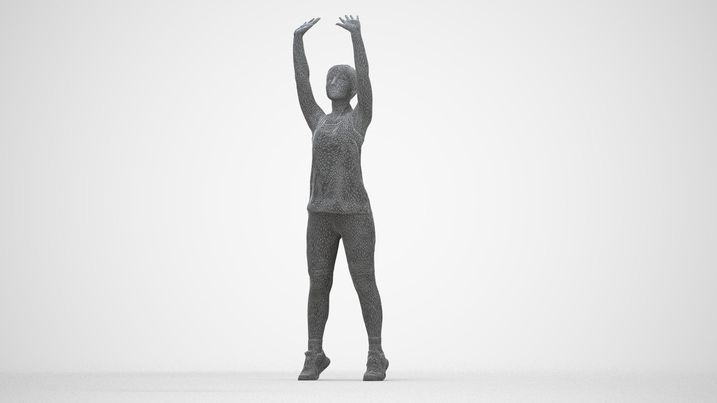 realistic 3D human girl sport, archviz people FBX OBJ for Blender, wireframe back view