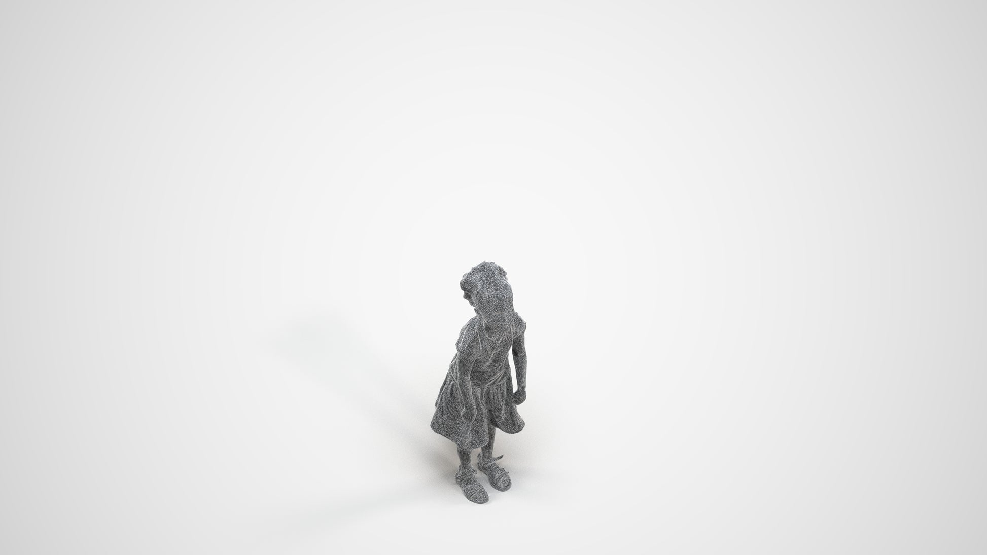 realistic 3D human girl casual kids, archviz people FBX OBJ for Blender, wireframe three-quarter view