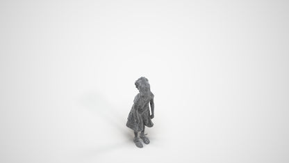 realistic 3D human girl casual kids, archviz people FBX OBJ for Blender, wireframe three-quarter view