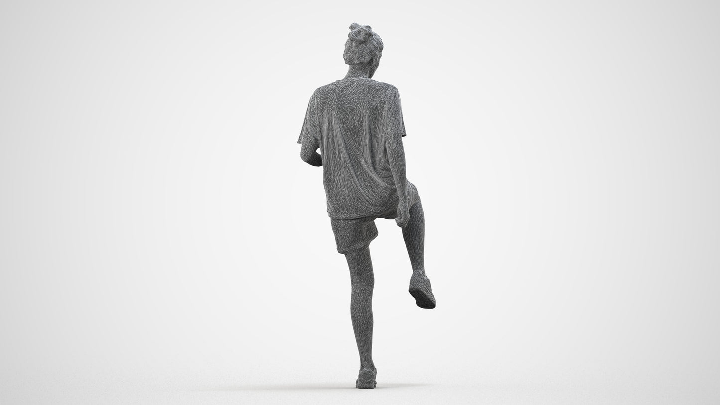 realistic 3D woman sport, scanned archviz people for Blender and 3ds Max, wireframe side view