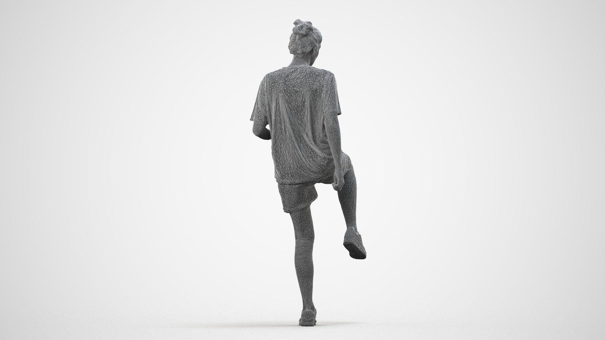 realistic 3D woman sport, scanned archviz people for Blender and 3ds Max, wireframe side view