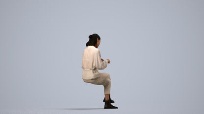realistic 3D woman casual sitting, scanned archviz people for Blender and 3ds Max, side view render
