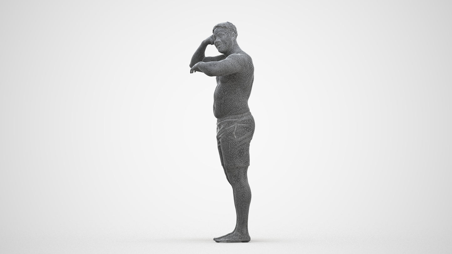 realistic 3D human man pool, archviz people FBX OBJ for Blender, three-quarter front view render