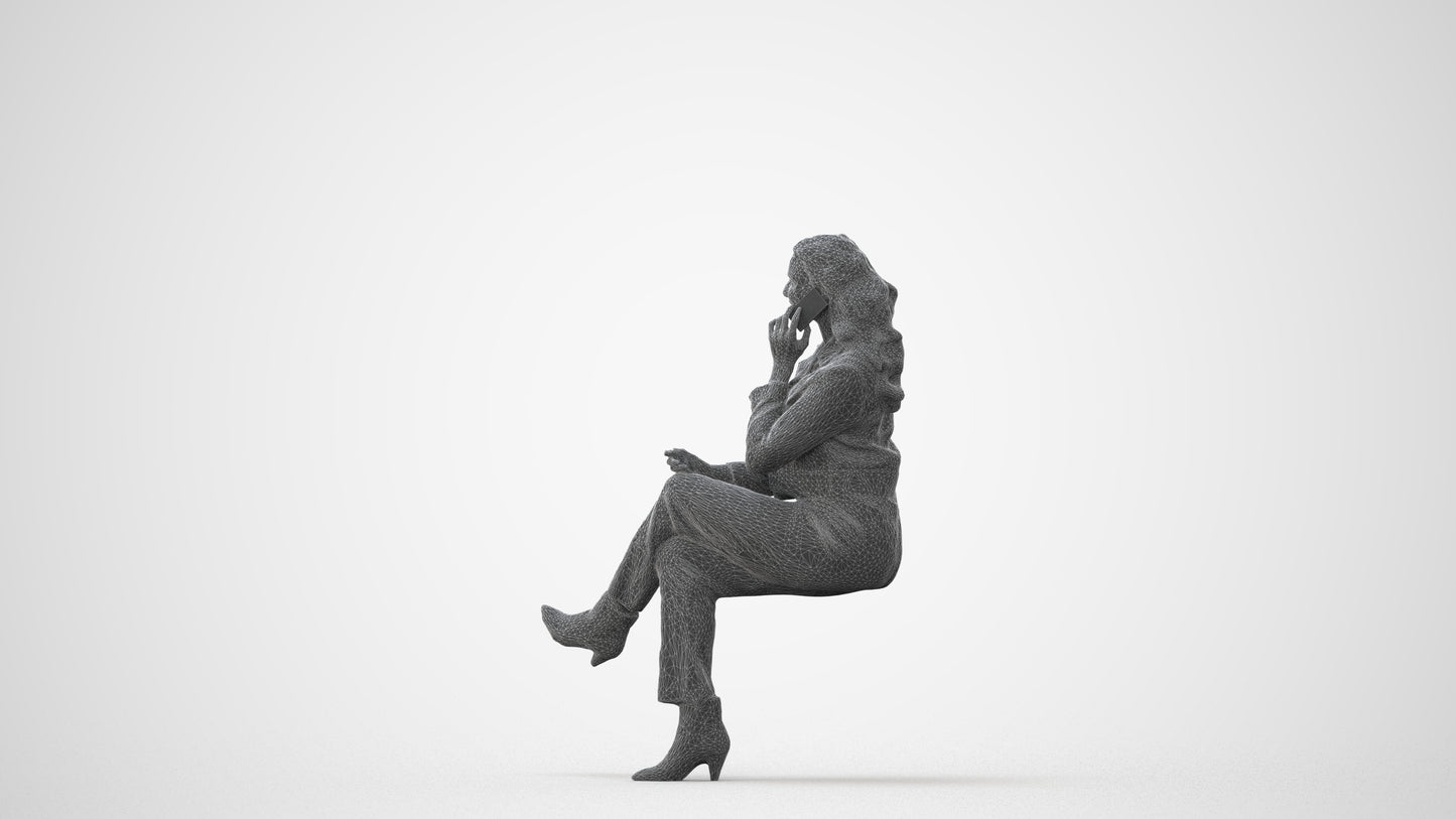 realistic 3D human woman business sitting, archviz people FBX OBJ for Blender, square thumbnail