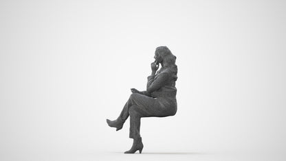realistic 3D human woman business sitting, archviz people FBX OBJ for Blender, square thumbnail