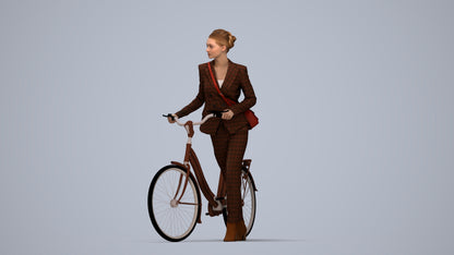realistic 3D human woman business cycling, archviz people FBX OBJ for Blender, top-down view render