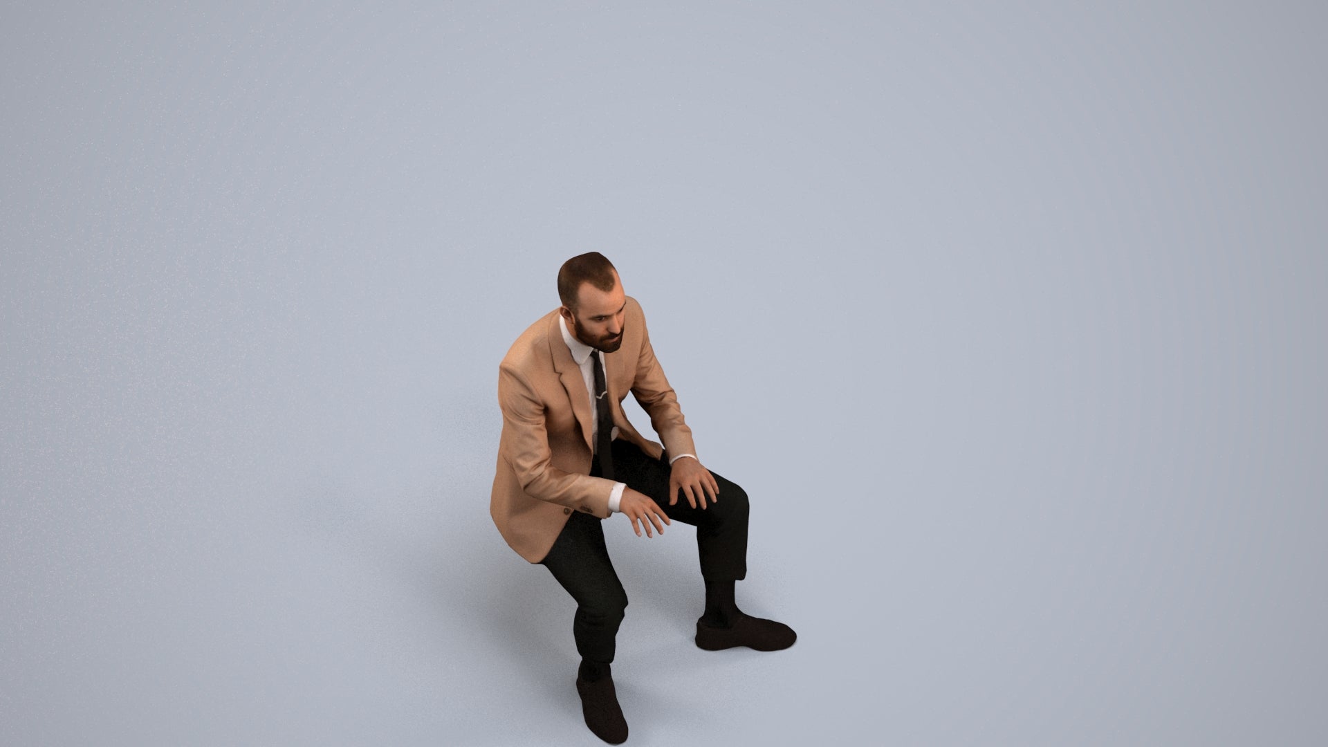 3D human model man business, photogrammetry scanned person for archviz, back view render