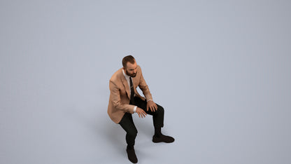 3D human model man business, photogrammetry scanned person for archviz, back view render
