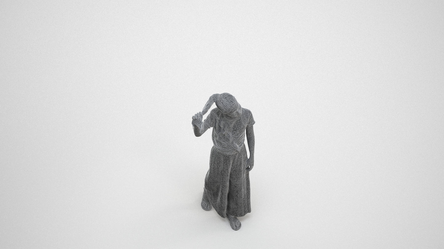 scanned 3D woman casual kids, photogrammetry people for Enscape and V-Ray, wireframe three-quarter view