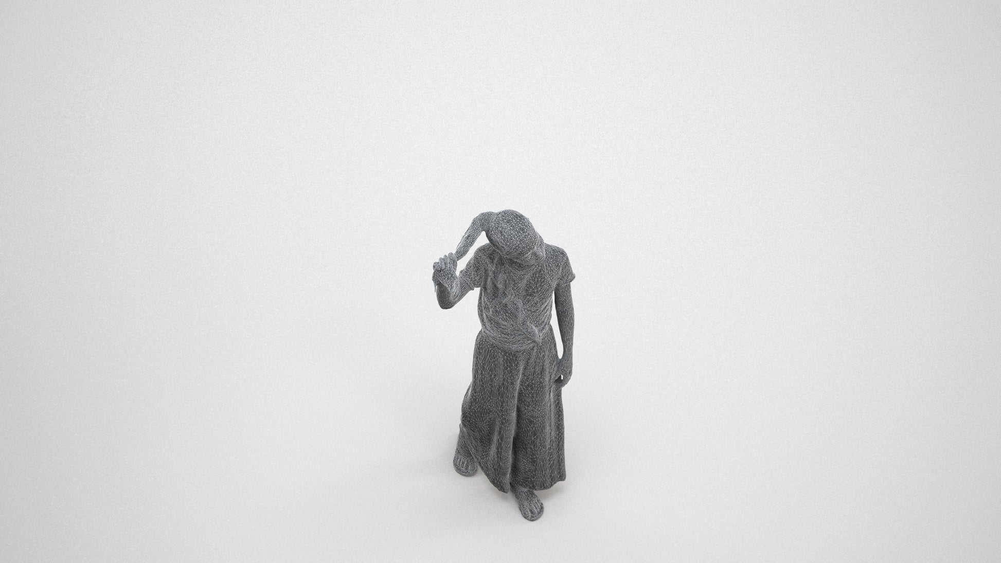scanned 3D woman casual kids, photogrammetry people for Enscape and V-Ray, wireframe three-quarter view
