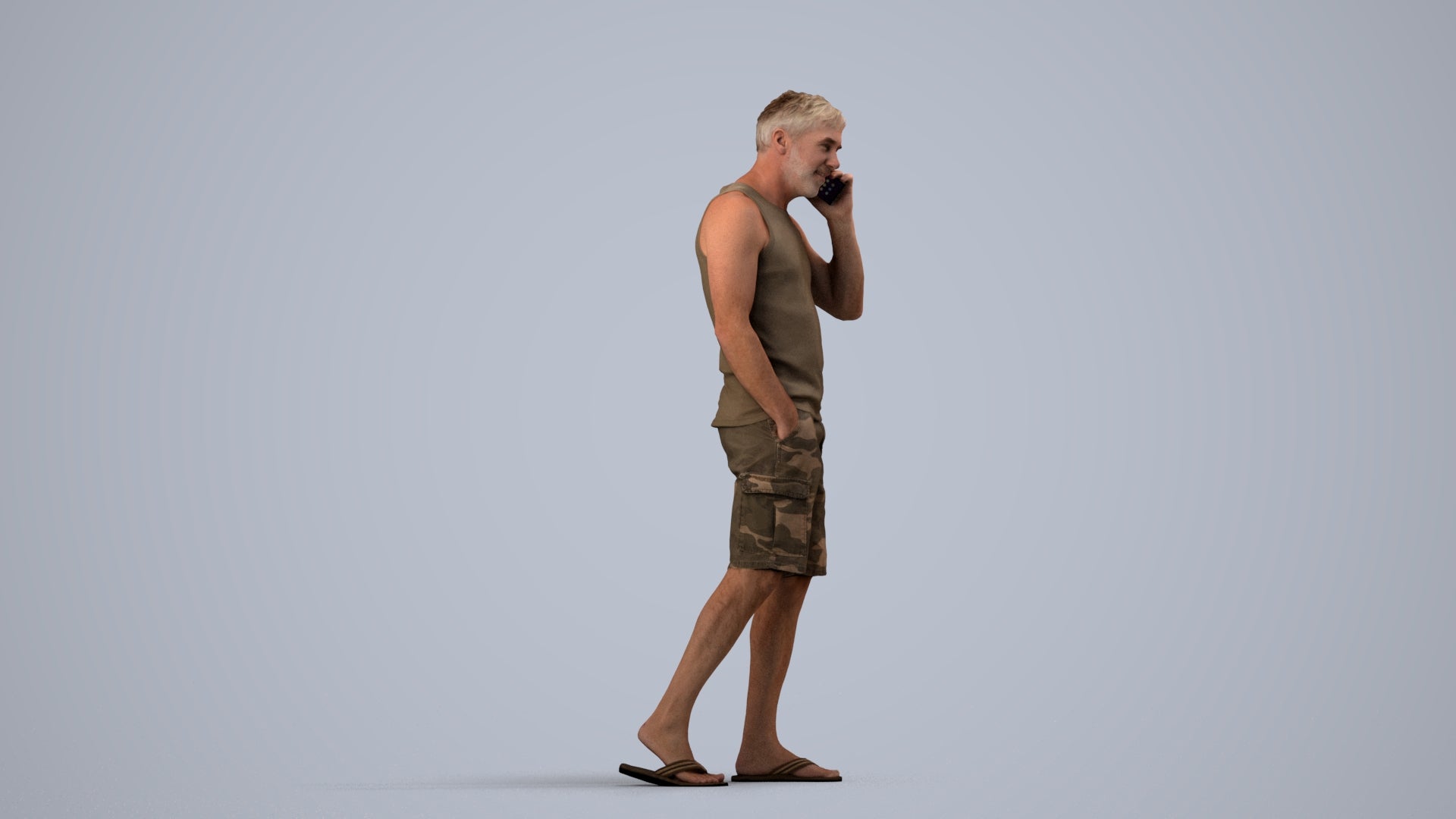 3D people model man casual walking, scanned human for 3ds Max rendering, side view render