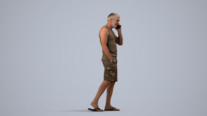 3D people model man casual walking, scanned human for 3ds Max rendering, side view render
