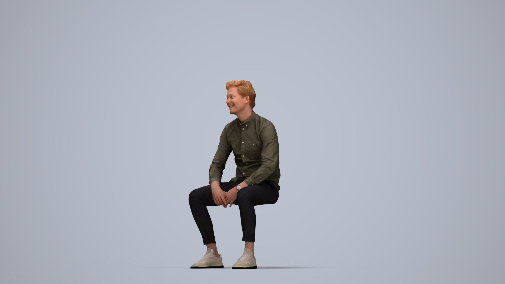realistic 3D man casual sitting, scanned archviz people for Blender and 3ds Max, top-down view render