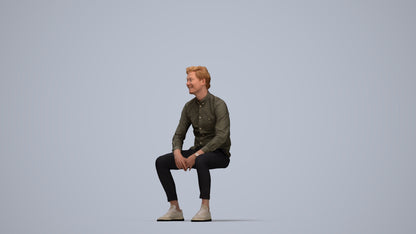 realistic 3D man casual sitting, scanned archviz people for Blender and 3ds Max, top-down view render