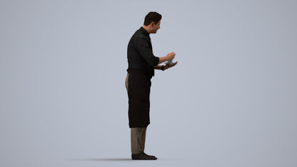 photogrammetry 3D man hospitality, realistic human model archviz FBX, side view render