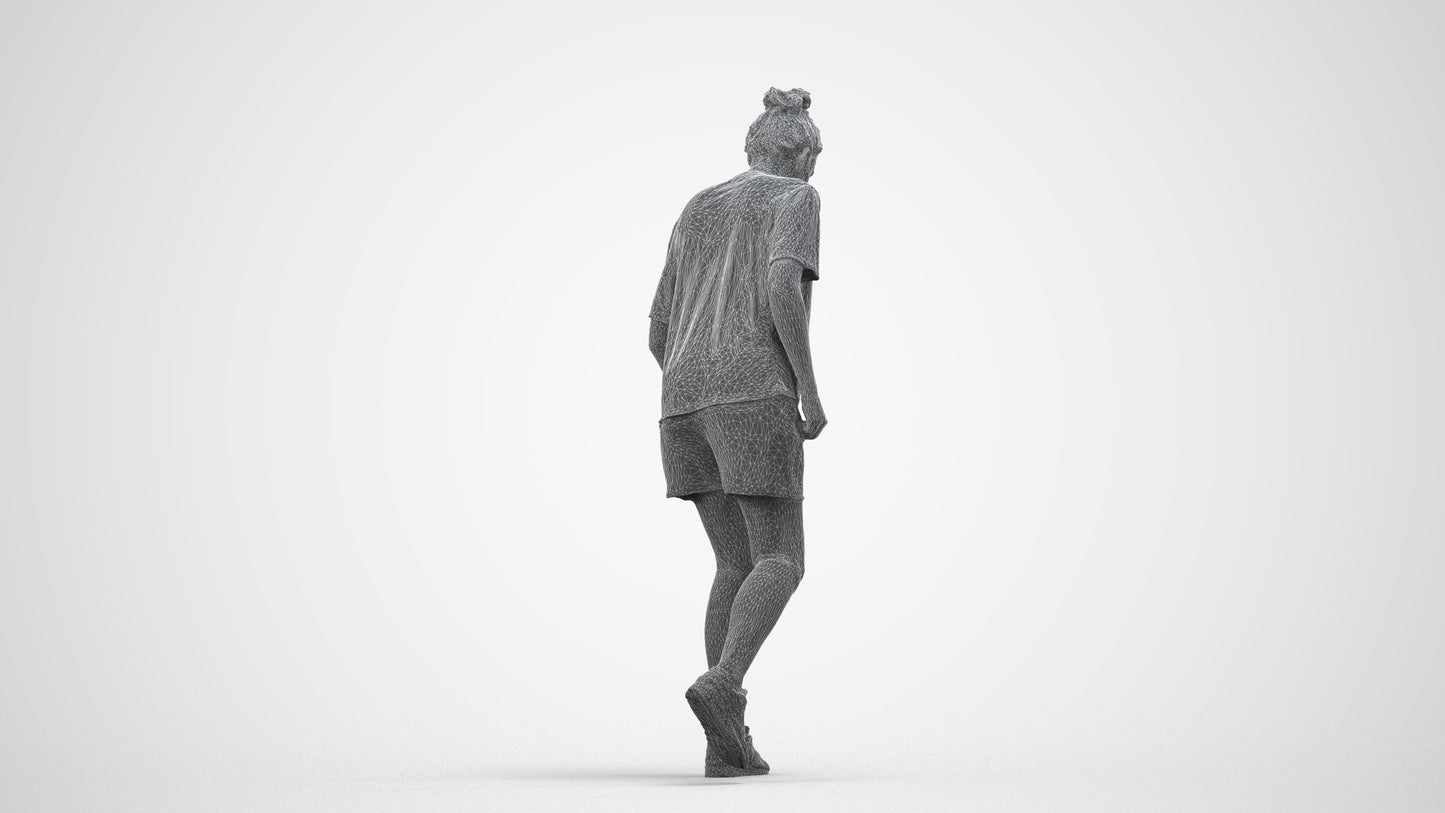 scanned 3D woman sport, photogrammetry people for Enscape and V-Ray, wireframe side view