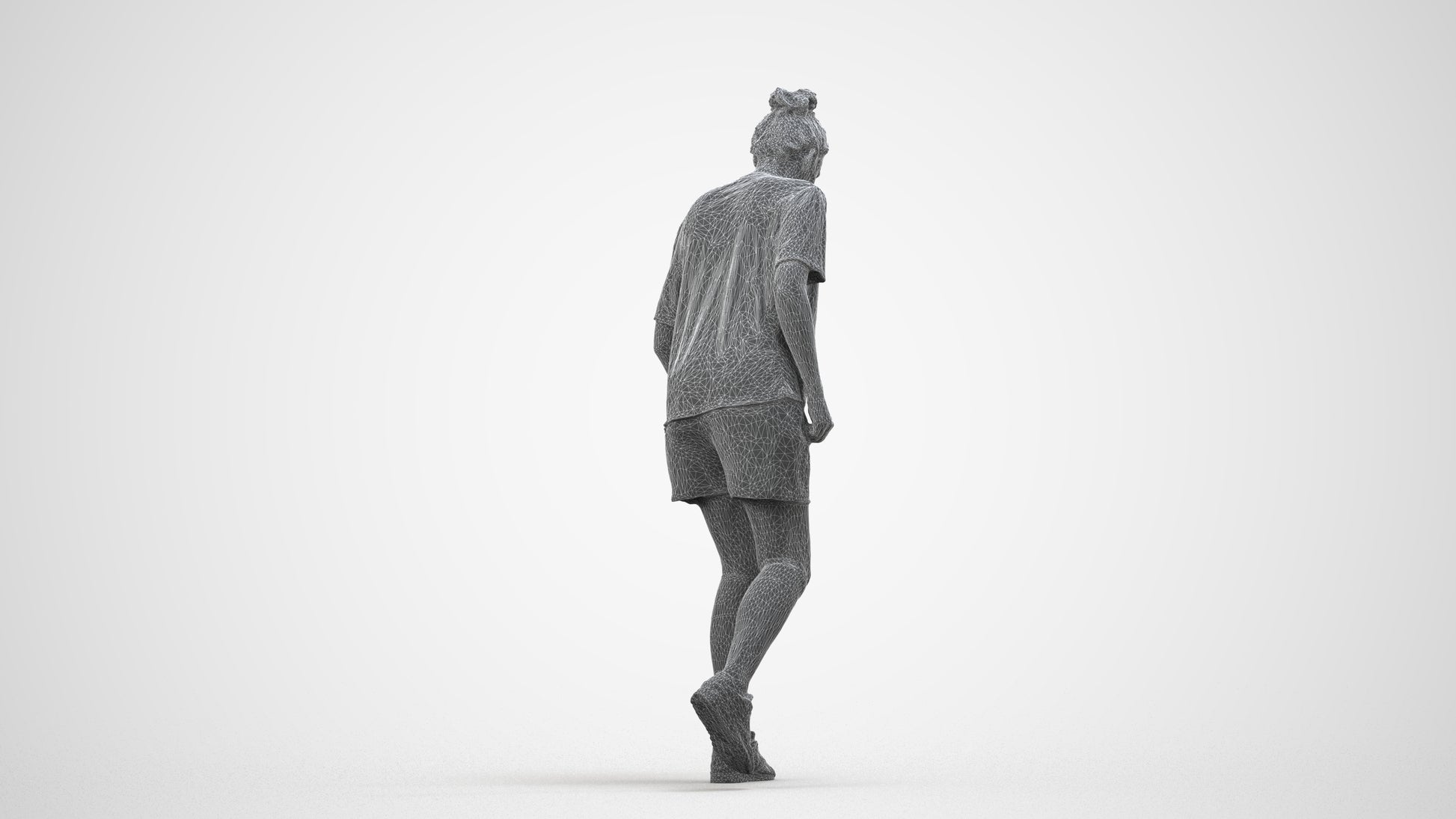 scanned 3D woman sport, photogrammetry people for Enscape and V-Ray, wireframe side view