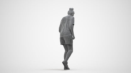 scanned 3D woman sport, photogrammetry people for Enscape and V-Ray, wireframe side view