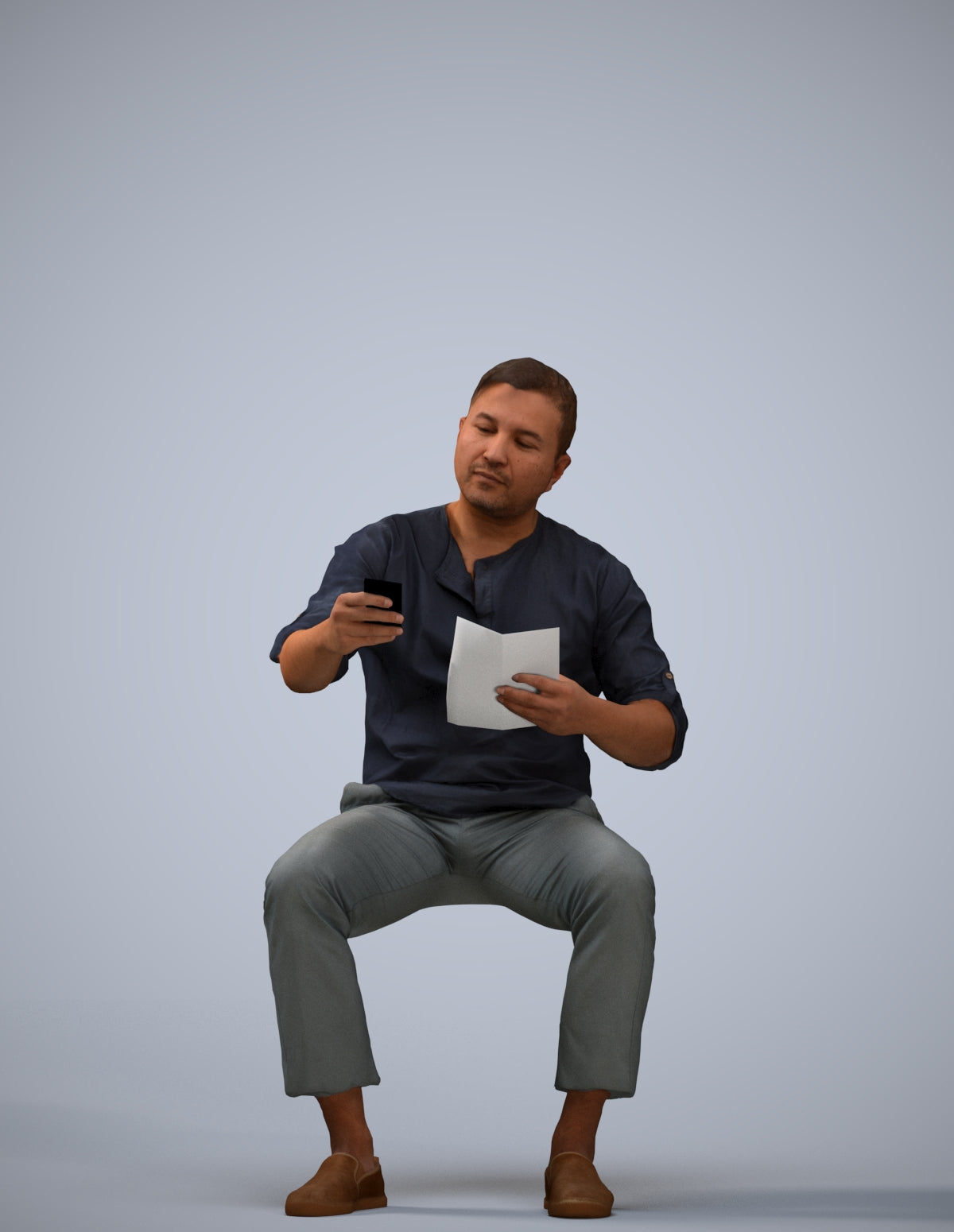 photogrammetry 3D man casual sitting, realistic human model archviz FBX