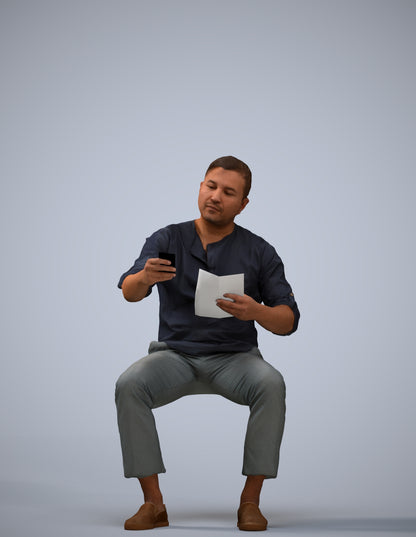 photogrammetry 3D man casual sitting, realistic human model archviz FBX