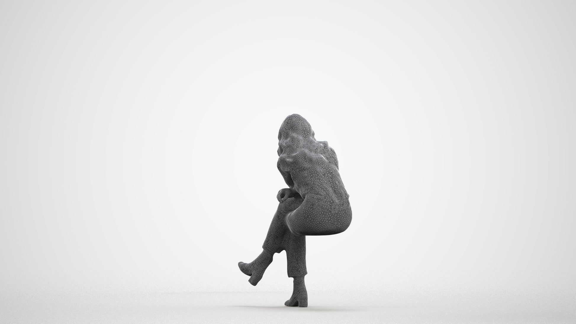 photogrammetry 3D woman business sitting, realistic human model archviz FBX, wireframe front view