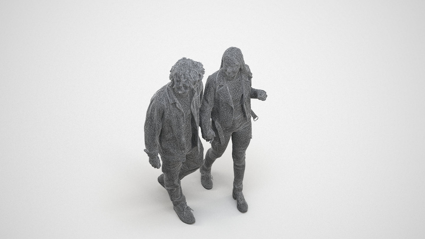 3D human model woman casual shopping, photogrammetry scanned person for archviz, wireframe three-quarter view