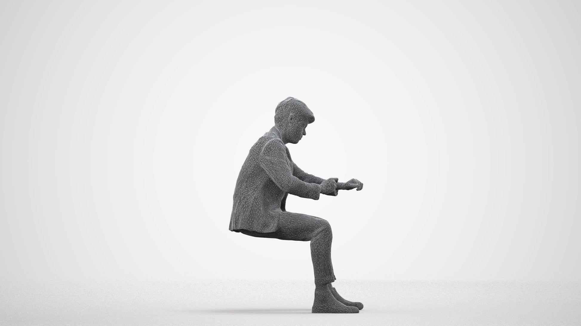 scanned 3D man business, photogrammetry people for Enscape and V-Ray, wireframe side view