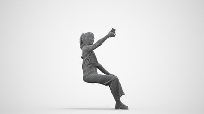 3D people model woman casual sitting, scanned human for 3ds Max rendering, wireframe side view