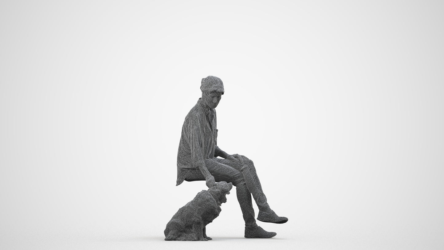 realistic 3D people woman casual sitting, render-ready for V-Ray and Corona, FBX OBJ, wireframe side view