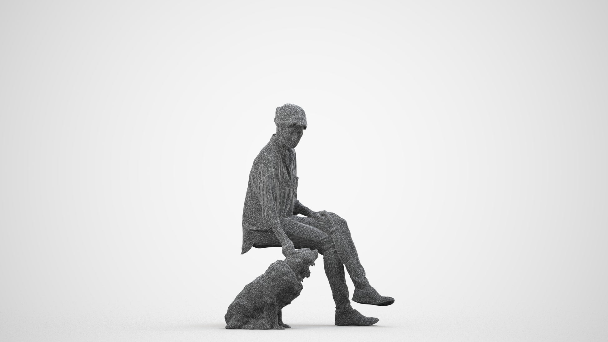 realistic 3D people woman casual sitting, render-ready for V-Ray and Corona, FBX OBJ, wireframe side view
